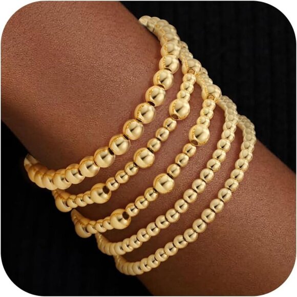 Gold Bracelets Set Women 14K Gold Plated Stackable Dainty Chain Jewelry - Picture 1 of 7
